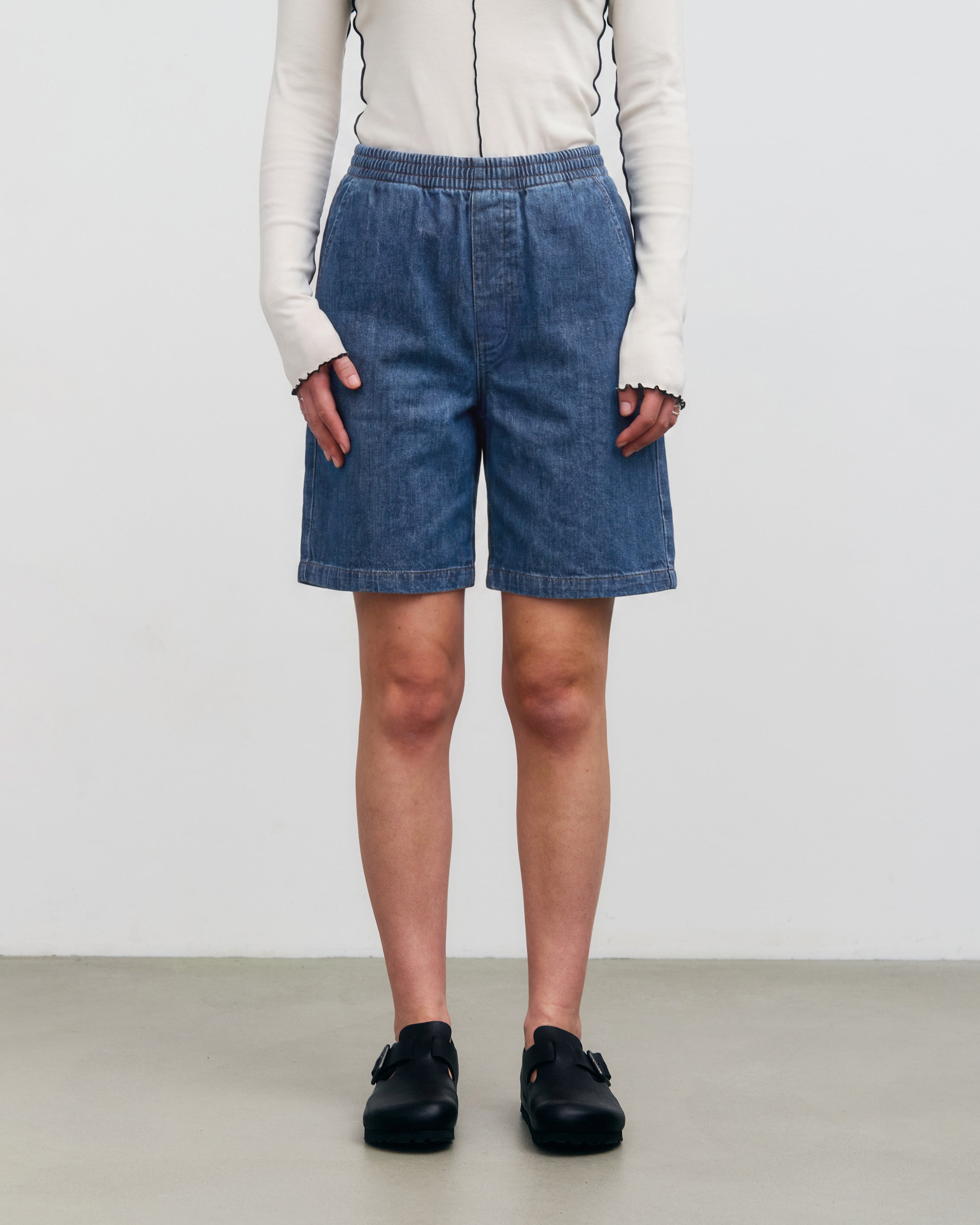 Weite Denim Shorts recycelte Baumwolle – Blau